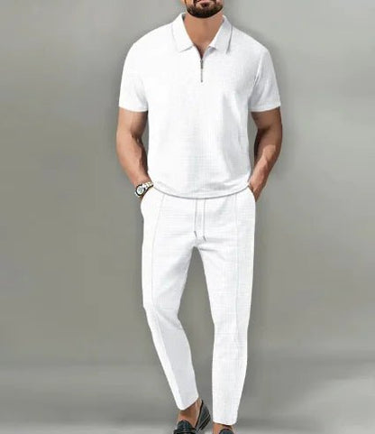 Short Sleeve Zipper Trousers Suit - Musttbuy