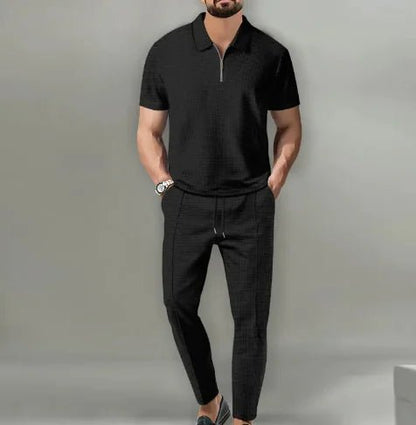 Short Sleeve Zipper Trousers Suit - Musttbuy