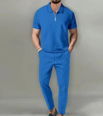 Short Sleeve Zipper Trousers Suit - Musttbuy