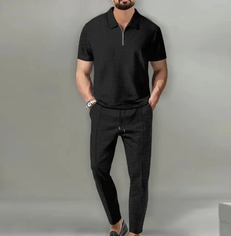 Short Sleeve Zipper Trousers Suit - Musttbuy
