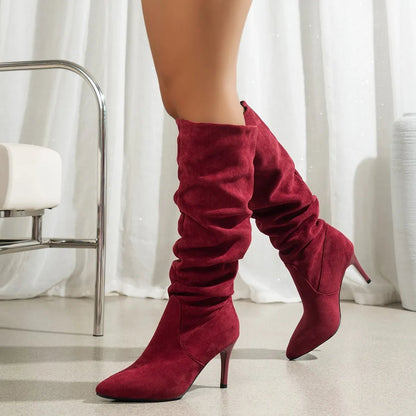 Solid Color Stiletto Heel Boots - Musttbuy