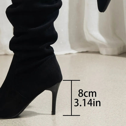 Solid Color Stiletto Heel Boots - Musttbuy