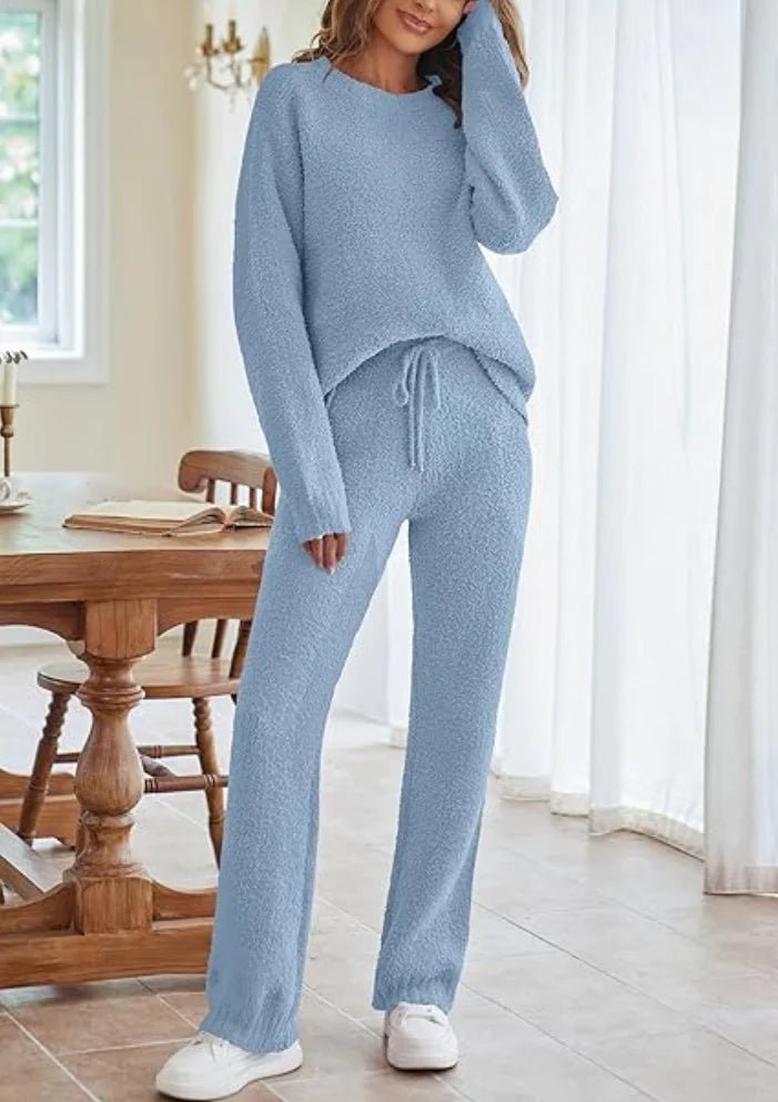 Solid Color Women's Round Neck Long Sleeve Trousers Warm Suit - Musttbuy