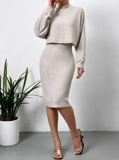 Sunken Stripe Long - Sleeve Top with Suspender Skirt - Musttbuy