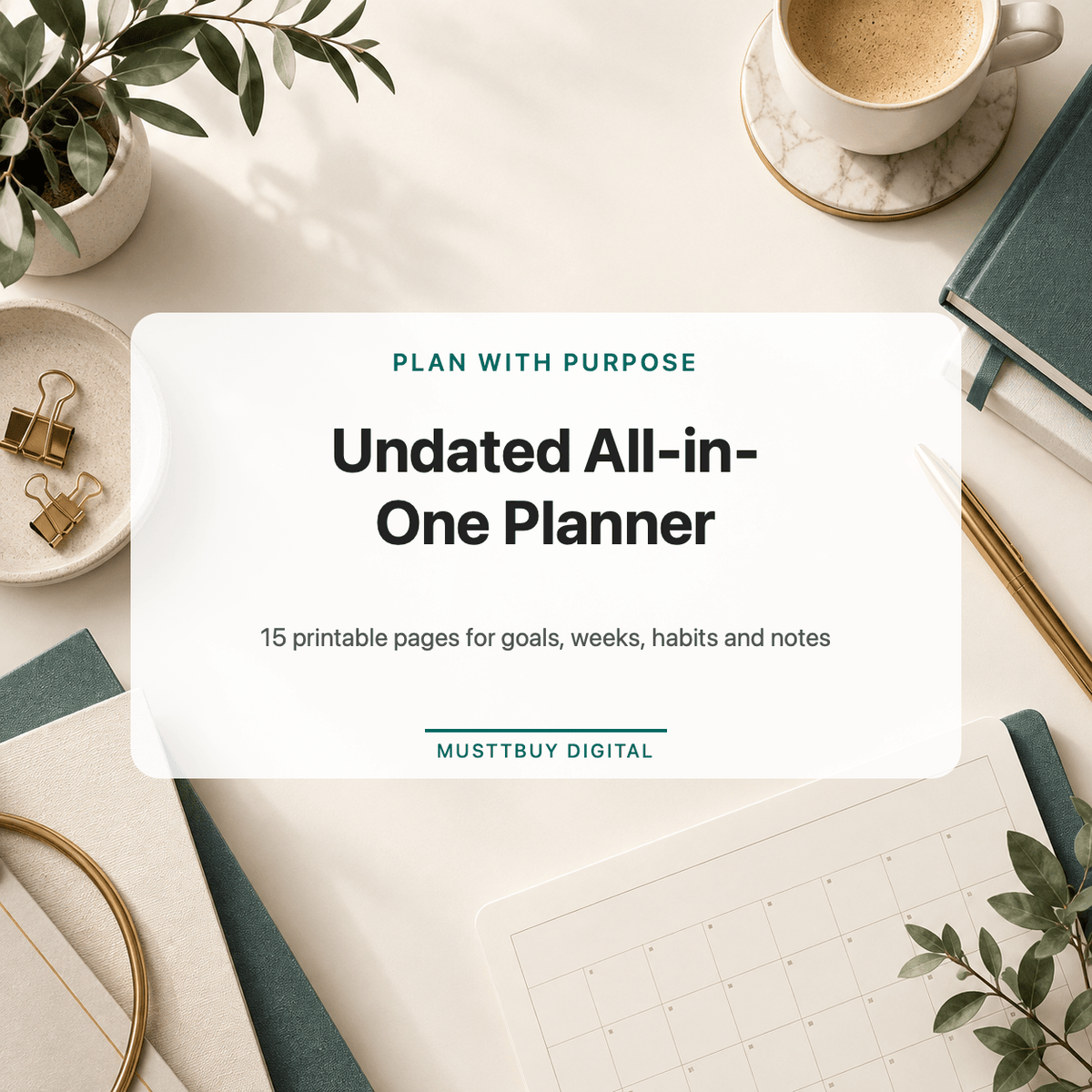 🗓️ Undated All-in-One Productivity Planner – Printable & Digital PDF - Digital planner - Musttbuy