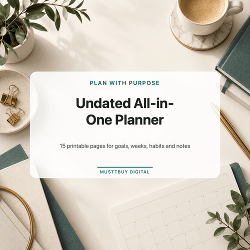 🗓️ Undated All-in-One Productivity Planner – Printable & Digital PDF - Digital planner - Musttbuy