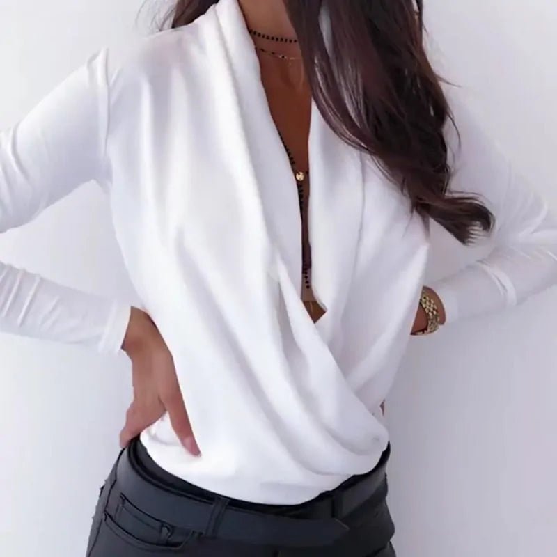 V - Neck Long Sleeve Top For Women - Musttbuy