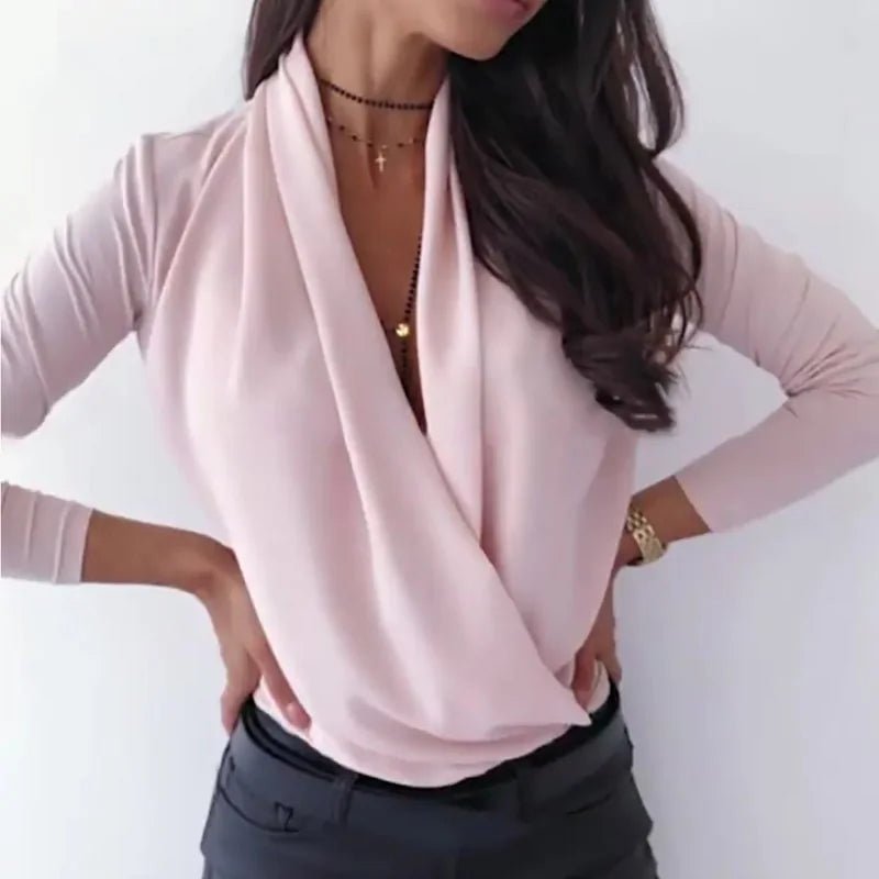 V - Neck Long Sleeve Top For Women - Musttbuy