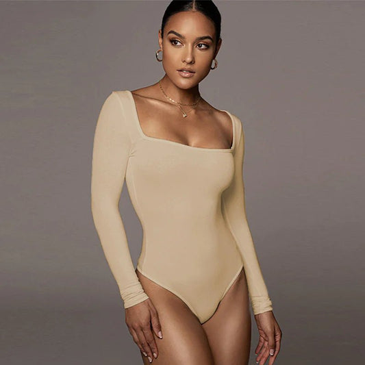 Velvet Square - Neck Long Sleeve bodysuit for Women - Musttbuy