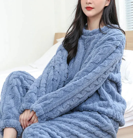 Winter Pajamas Set Loose Thickened Pullover Long Sleeves And Trousers Warm Pajamas