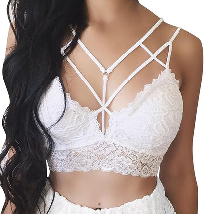 Women Lace Strap V Neck Tanks Top Bra - Musttbuy