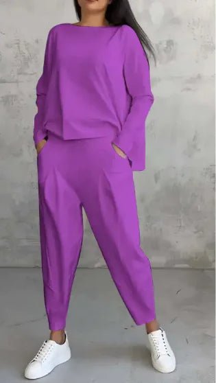 Women’s Autumn Sports Set Long Sleeve Top & Wide - Leg Pants - Musttbuy
