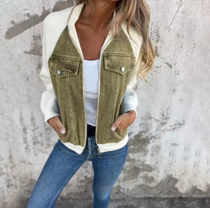 Women's Casual Hooded Denim Patchwork Jacket - Musttbuy