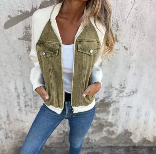 Women's Casual Hooded Denim Patchwork Jacket - Musttbuy