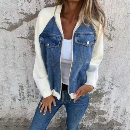 Women's Casual Hooded Denim Patchwork Jacket - Musttbuy