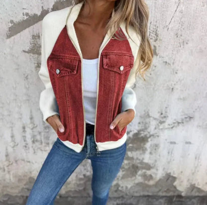 Women's Casual Hooded Denim Patchwork Jacket - Musttbuy