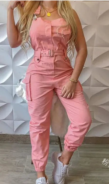 Women's Fashion Work Clothes Jumpsuit Belt Sleeveless - Musttbuy