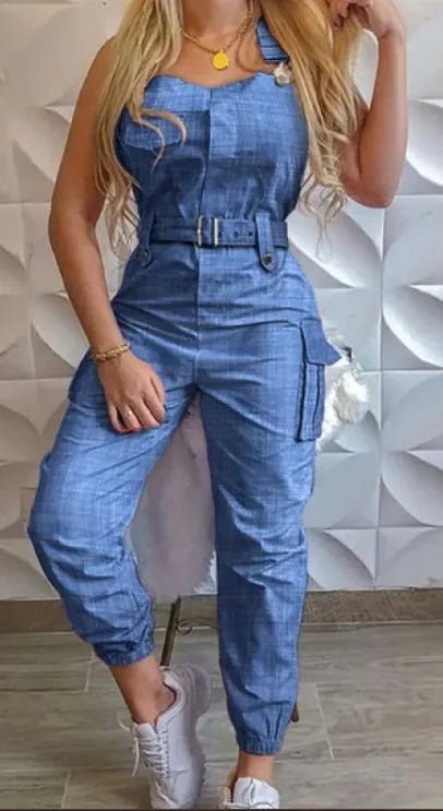 Women's Fashion Work Clothes Jumpsuit Belt Sleeveless - Musttbuy
