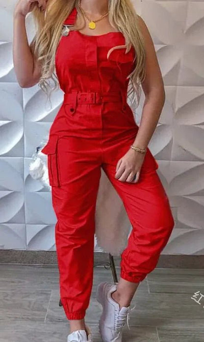 Women's Fashion Work Clothes Jumpsuit Belt Sleeveless - Musttbuy