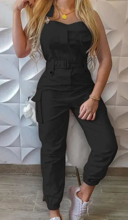 Women's Fashion Work Clothes Jumpsuit Belt Sleeveless - Musttbuy