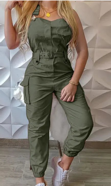 Women's Fashion Work Clothes Jumpsuit Belt Sleeveless - Musttbuy