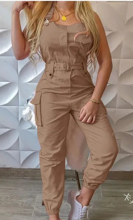 Women's Fashion Work Clothes Jumpsuit Belt Sleeveless - Musttbuy