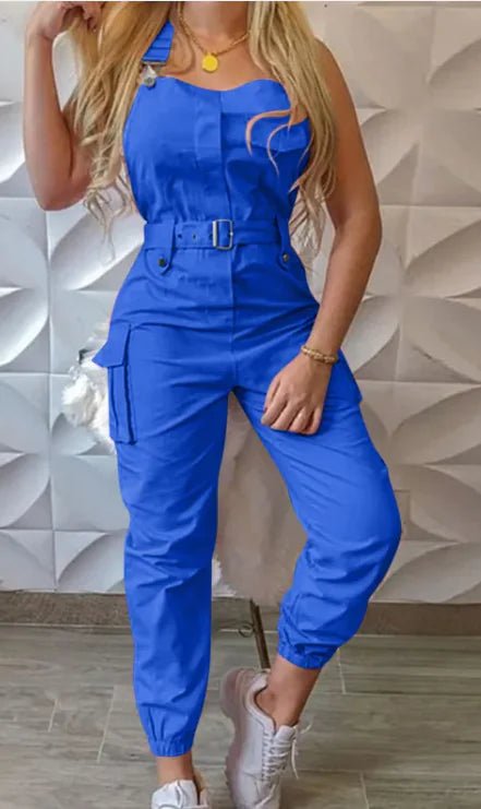 Women's Fashion Work Clothes Jumpsuit Belt Sleeveless - Musttbuy
