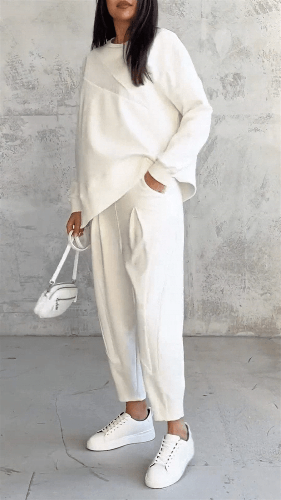 Women's Irregular Design Long - sleeved Sweater Harem Pants Suit - Musttbuy
