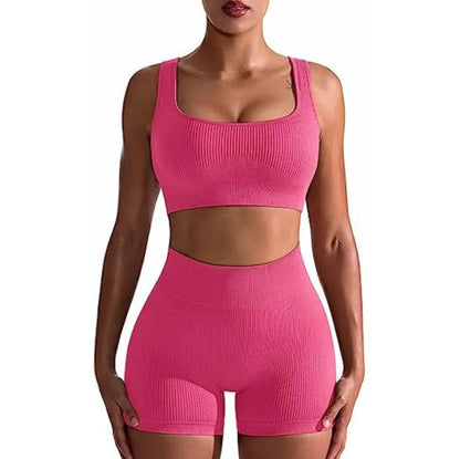 Women's Ribbed High Waist Shorts and Vest Set - Musttbuy