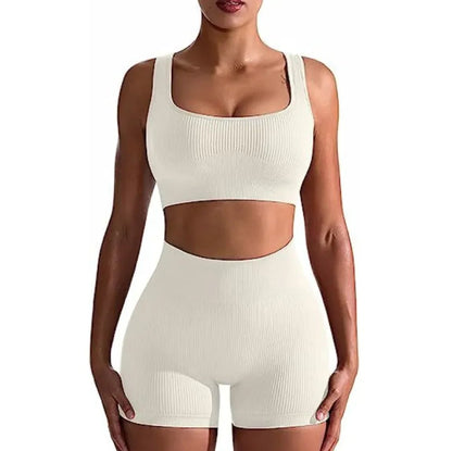 Women's Ribbed High Waist Shorts and Vest Set - Musttbuy