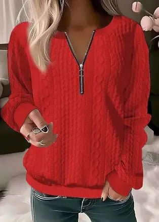 Women's V - Neck Long Sleeve Zipper Top - Musttbuy