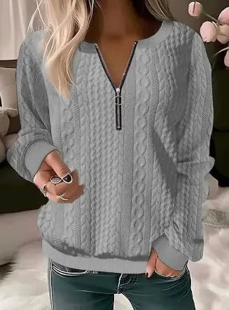 Women's V - Neck Long Sleeve Zipper Top - Musttbuy