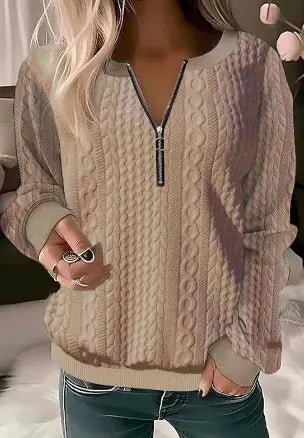 Women's V - Neck Long Sleeve Zipper Top - Musttbuy
