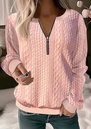 Women's V - Neck Long Sleeve Zipper Top - Musttbuy