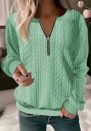 Women's V - Neck Long Sleeve Zipper Top - Musttbuy