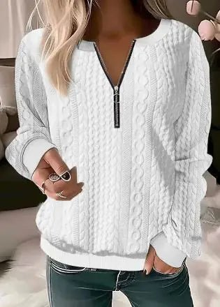 Women's V - Neck Long Sleeve Zipper Top - Musttbuy