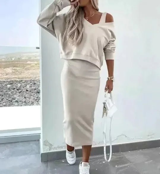 Women's V - neck Vest Sweater & Skirt Set - Musttbuy
