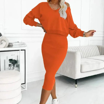 Women's V - neck Vest Sweater & Skirt Set - Musttbuy