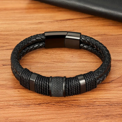 Woven Leather Rope Stainless Steel Men's Leather Bracelet - Musttbuy