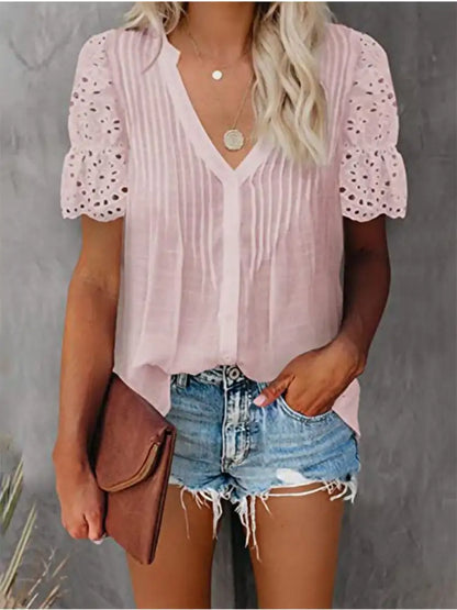 Shirt with Lace and V-neck