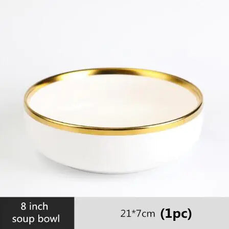 High-quality Matte Gilt Rim White Porcelain Dinner Tray Kitchen Plates Ceramic Tableware