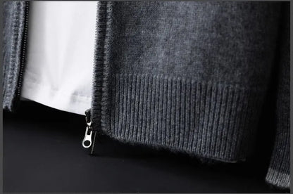 Men's Zipper Stand Collar Color-Block Cardigan