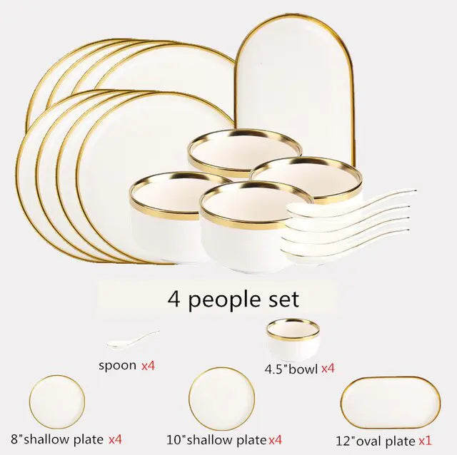 High-quality Matte Gilt Rim White Porcelain Dinner Tray Kitchen Plates Ceramic Tableware